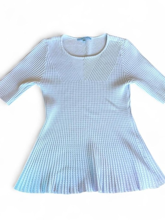 ANTONIO MELANI Tops - ANTONIO MELANI White Ribbed Knit Peplum Top